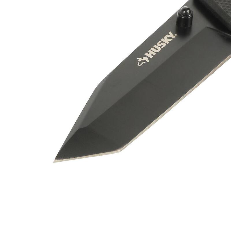 Husky 3 in. Sharpener and Nylon Handle Sporting 3 in. Steel Clip Point Straight Edge Folding Knife Tactical Knife - 90650