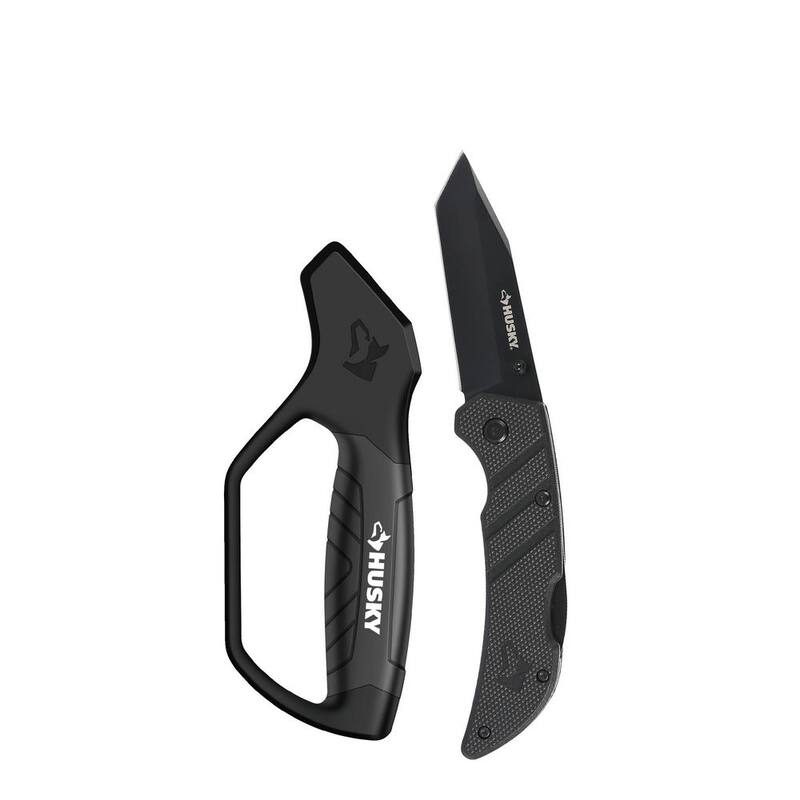 Husky 3 in. Sharpener and Nylon Handle Sporting 3 in. Steel Clip Point Straight Edge Folding Knife Tactical Knife - 90650
