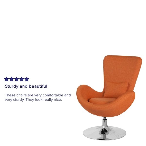 Flash Furniture Egg Side Reception Chair, Orange Fabric Seat, 30 W 30" L 38 H, Integrated Curved - CH-162430-OR-FAB-GG