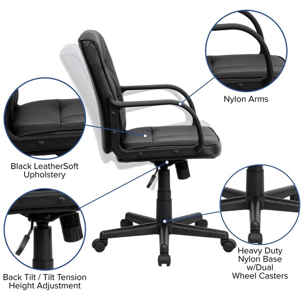 Flash Furniture Metal Contemporary Chair, 17" to 20-1/2", Fixed Arms, Black - GO-228S-BK-LEA-GG