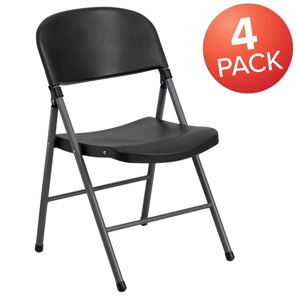 Flash Furniture 330 lb. Capacity Black Plastic Folding Chair, 4PK - 4-DAD-YCD-50-GG