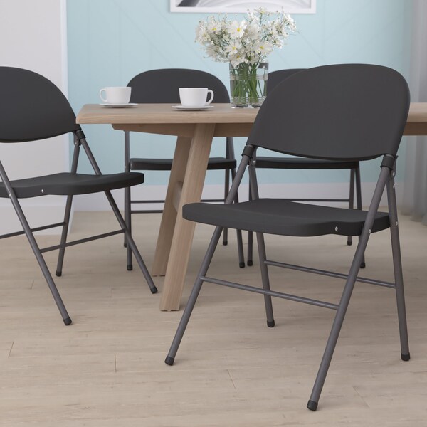 Flash Furniture 330 lb. Capacity Black Plastic Folding Chair, 4PK - 4-DAD-YCD-50-GG