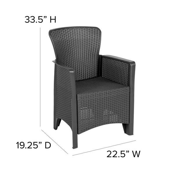 Flash Furniture Rattan Chair/Table Set, Gray, Dark Gray Seat, Gray Back, 22.5 W 33.5 H, Plastic, Resin Seat - DAD-SF3-2P-SET-GG