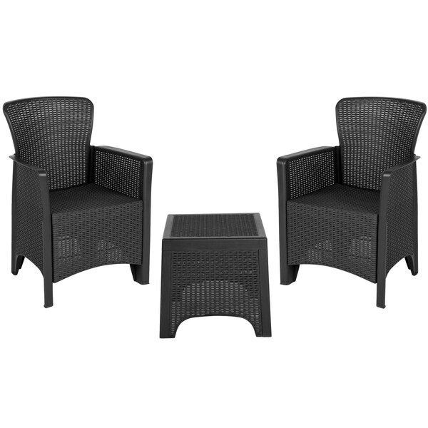 Flash Furniture Rattan Chair/Table Set, Gray, Dark Gray Seat, Gray Back, 22.5 W 33.5 H, Plastic, Resin Seat - DAD-SF3-2P-SET-GG