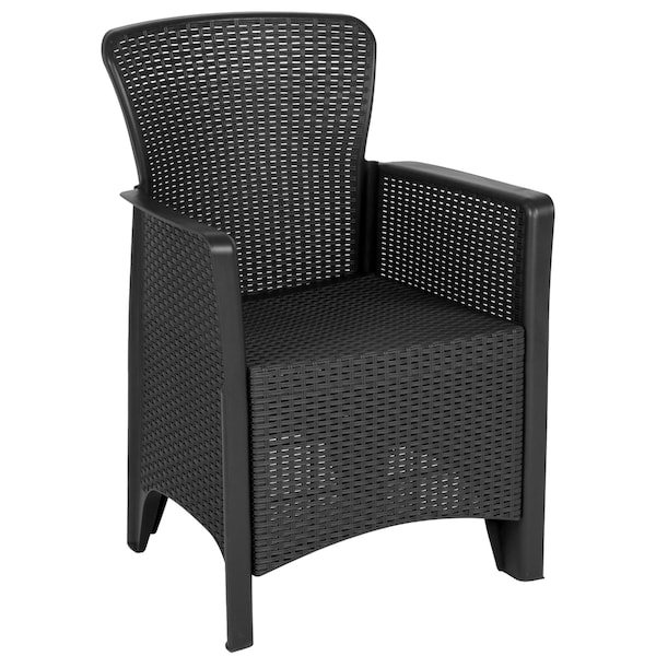 Flash Furniture Rattan Chair/Table Set, Gray, Dark Gray Seat, Gray Back, 22.5 W 33.5 H, Plastic, Resin Seat - DAD-SF3-2P-SET-GG
