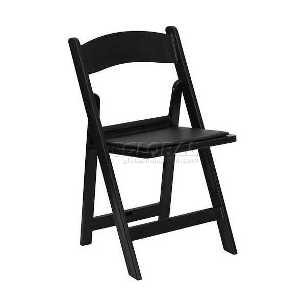 Global Industrial Resin Folding Chair W/Black Vinyl Padded Seat, Black Resin Frame - B1105815