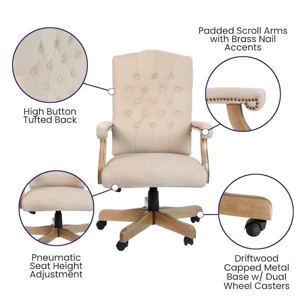 Flash Furniture Ivory Microfiber Classic Executive Office Chair - 802-IV-GG