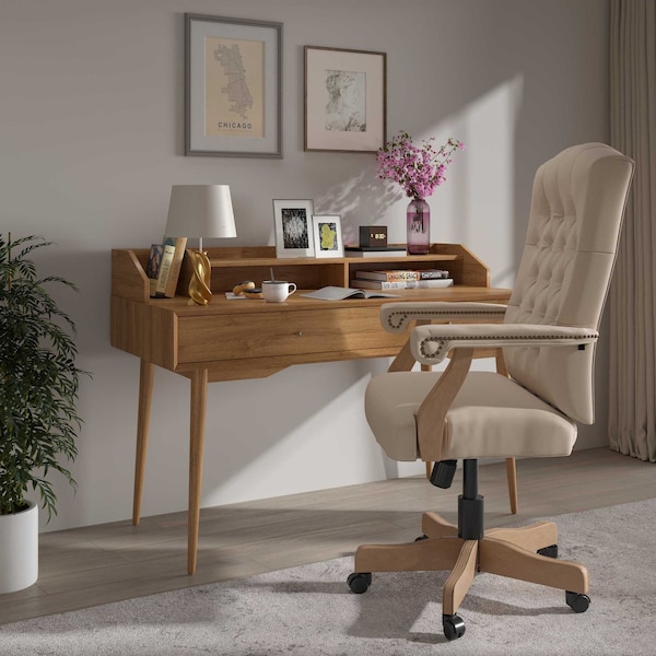 Flash Furniture Ivory Microfiber Classic Executive Office Chair - 802-IV-GG