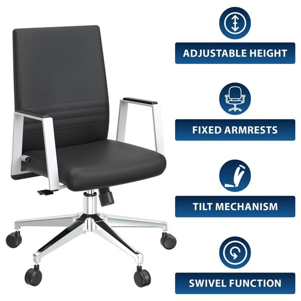 Leisuremod Aleen Office Chair in Upholstered Leather and Iron Frame with Swivel and Tilt, Black - AO19BLL