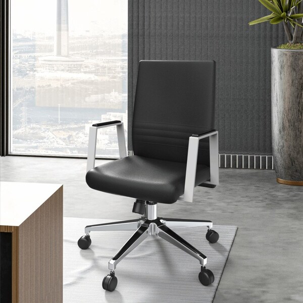 Leisuremod Aleen Office Chair in Upholstered Leather and Iron Frame with Swivel and Tilt, Black - AO19BLL