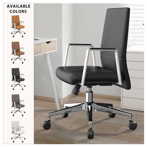 Leisuremod Aleen Office Chair in Upholstered Leather and Iron Frame with Swivel and Tilt, Black - AO19BLL