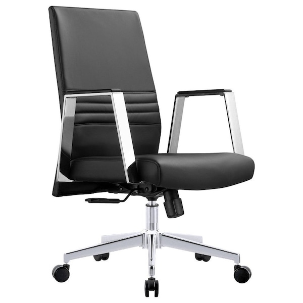 Leisuremod Aleen Office Chair in Upholstered Leather and Iron Frame with Swivel and Tilt, Black - AO19BLL
