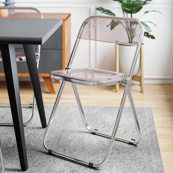 Leisuremod Lawrence Acrylic Folding Chair with Metal Frame, Rose Pink - LF19PK