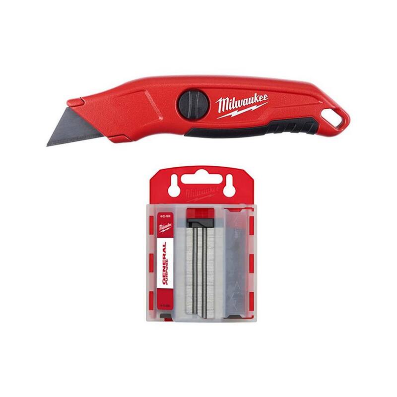 Milwaukee Fixed Blade Utility Knife with General Purpose Utility Blades with Dispenser - 48-22-1513-48-22-1900