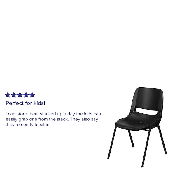 Flash Furniture Stack Chair, Plastic, Black, 32" H - RUT-EO1-BK-GG