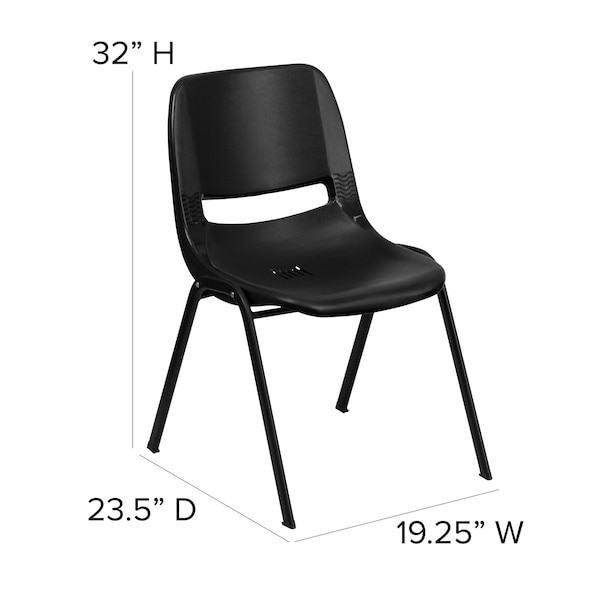 Flash Furniture Stack Chair, Plastic, Black, 32" H - RUT-EO1-BK-GG