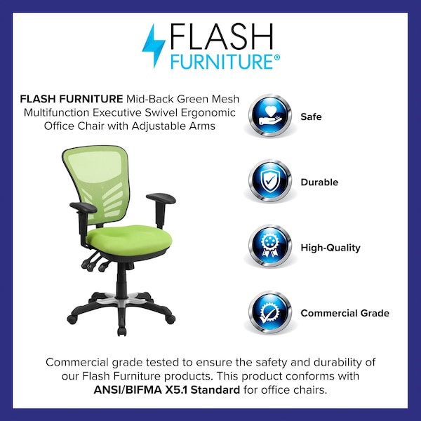 Flash Furniture Contemporary Office Chair, Green Seat, Black Back, 25 3/4" W 27-1/2" L 43-1/2" H, Adjustable Padded - HL-0001-GN-GG