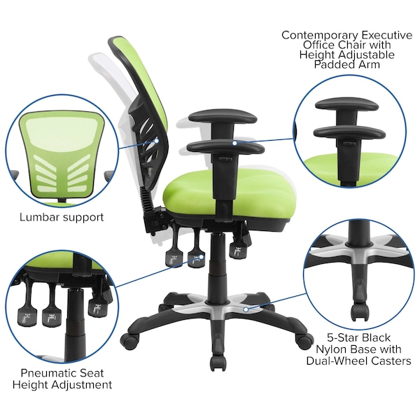 Flash Furniture Contemporary Office Chair, Green Seat, Black Back, 25 3/4" W 27-1/2" L 43-1/2" H, Adjustable Padded - HL-0001-GN-GG