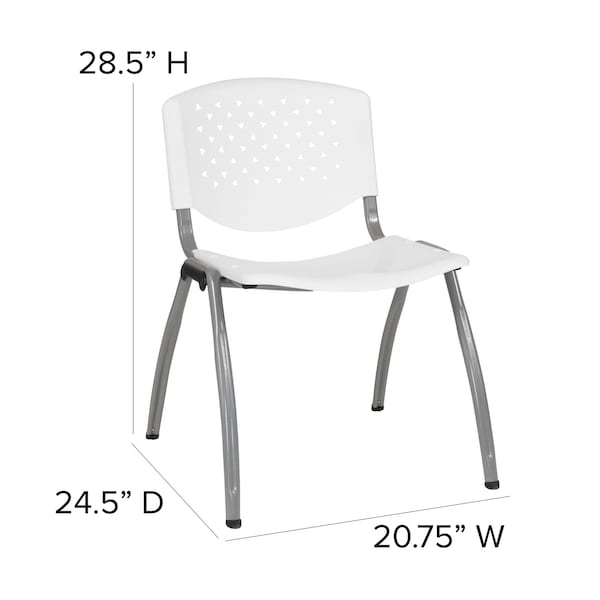 Flash Furniture HERCULES Series 880 lb. Capacity White Plastic Stack Chair with Titanium Gray Powder Coated Frame - RUT-F01A-WH-GG
