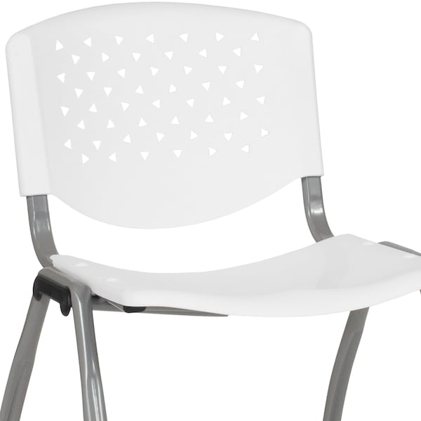 Flash Furniture HERCULES Series 880 lb. Capacity White Plastic Stack Chair with Titanium Gray Powder Coated Frame - RUT-F01A-WH-GG