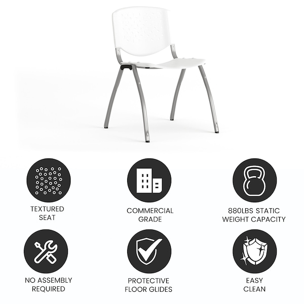 Flash Furniture HERCULES Series 880 lb. Capacity White Plastic Stack Chair with Titanium Gray Powder Coated Frame - RUT-F01A-WH-GG