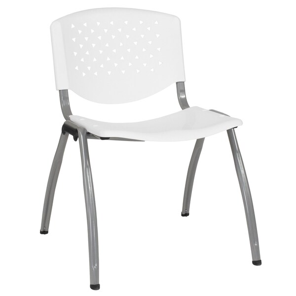 Flash Furniture HERCULES Series 880 lb. Capacity White Plastic Stack Chair with Titanium Gray Powder Coated Frame - RUT-F01A-WH-GG