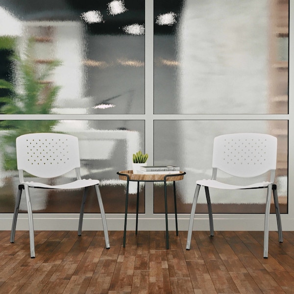 Flash Furniture HERCULES Series 880 lb. Capacity White Plastic Stack Chair with Titanium Gray Powder Coated Frame - RUT-F01A-WH-GG