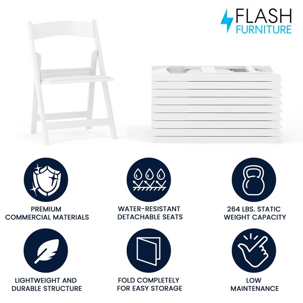 Flash Furniture Kids White Resin Folding Chair w/ Padded Seat, PK10 - 10-LE-L-1K-GG