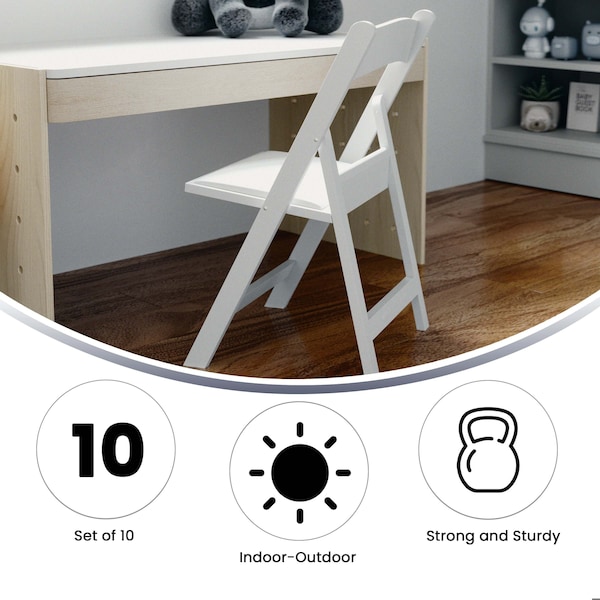 Flash Furniture Kids White Resin Folding Chair w/ Padded Seat, PK10 - 10-LE-L-1K-GG