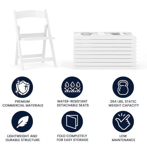 Flash Furniture Kids White Resin Folding Chair w/ Padded Seat, PK10 - 10-LE-L-1K-GG