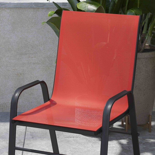 Flash Furniture Red Outdoor Stack Chair w Flex Material, 4PK - 4-JJ-303C-RD-GG