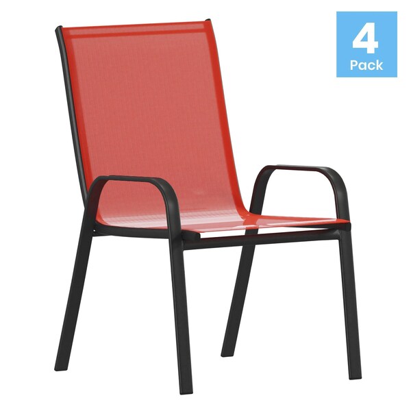 Flash Furniture Red Outdoor Stack Chair w Flex Material, 4PK - 4-JJ-303C-RD-GG