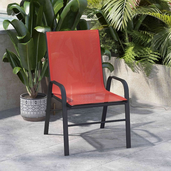Flash Furniture Red Outdoor Stack Chair w Flex Material, 4PK - 4-JJ-303C-RD-GG