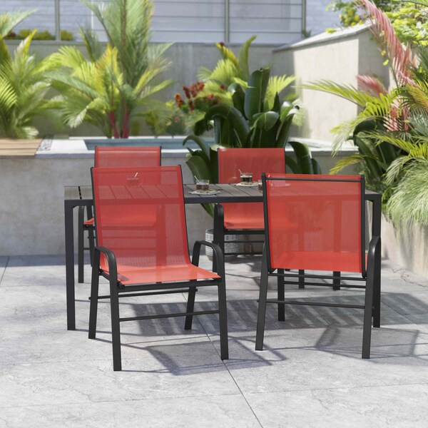 Flash Furniture Red Outdoor Stack Chair w Flex Material, 4PK - 4-JJ-303C-RD-GG