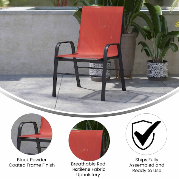 Flash Furniture Red Outdoor Stack Chair w Flex Material, 4PK - 4-JJ-303C-RD-GG