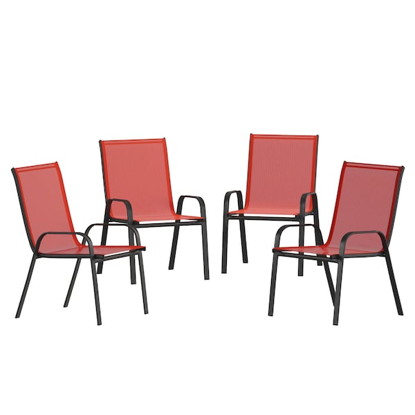 Flash Furniture Red Outdoor Stack Chair w Flex Material, 4PK - 4-JJ-303C-RD-GG