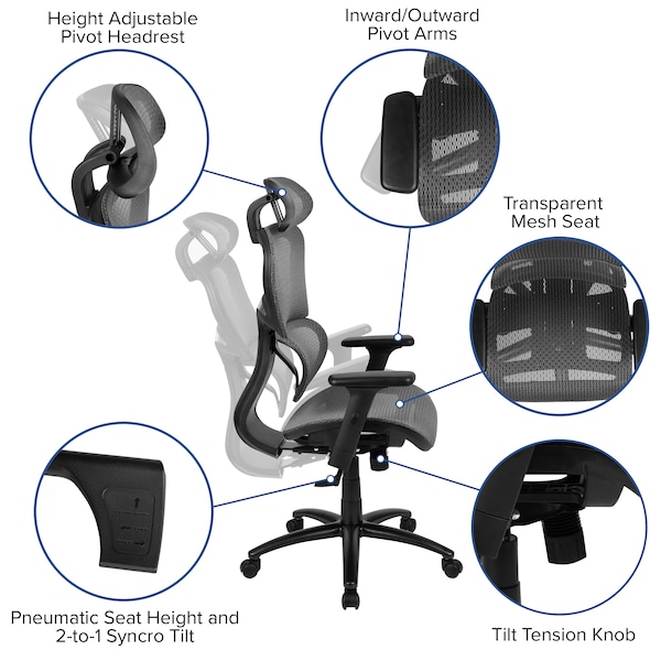 Flash Furniture Office Chair, Mesh, Gray - H-LC-1388F-1K-GY-GG