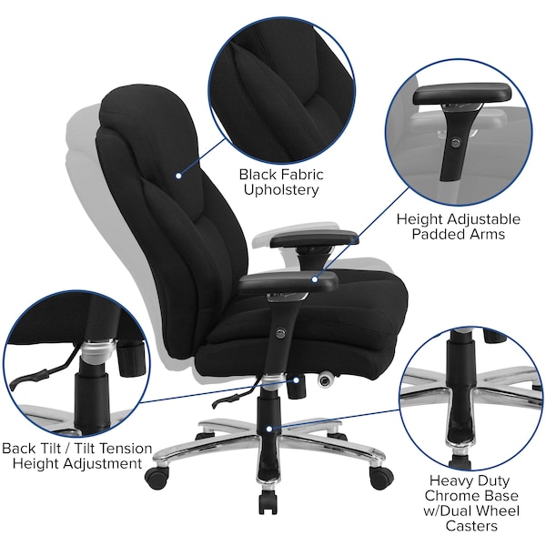 Flash Furniture Hercules Office Chair, Black Seat, Black Back, 32 3/4 in W 34" L 48" H, Adjustable Padded - GO-2085-GG