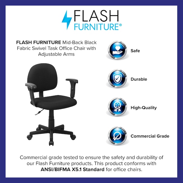 Flash Furniture Fabric Task Chair, 21 1/2-, Adjustable Padded, Black - BT-660-1-BK-GG