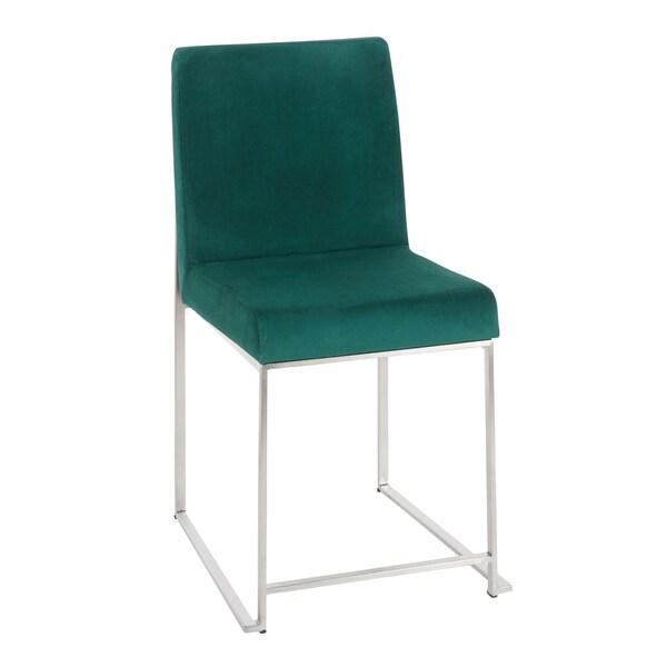 Lumisource High Back Fuji Dining Chair in Stainless Steel and Green Velvet, PK 2 - DC-HBFUJI SSVGN2
