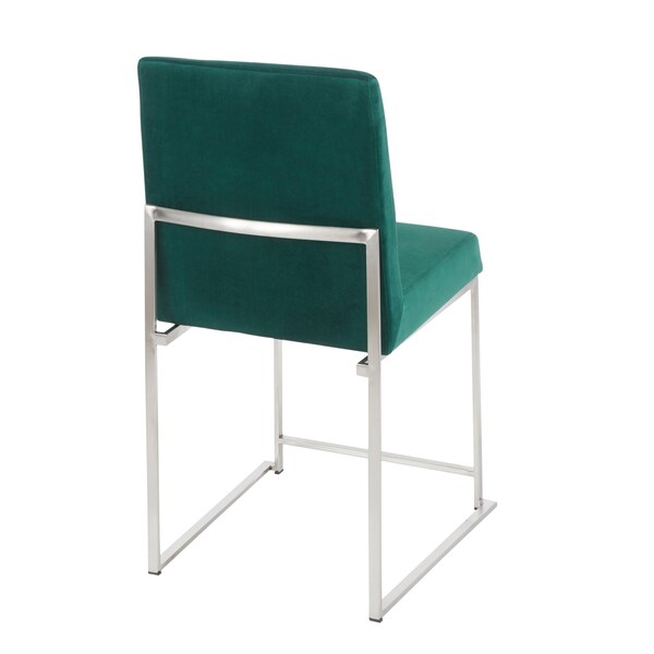 Lumisource High Back Fuji Dining Chair in Stainless Steel and Green Velvet, PK 2 - DC-HBFUJI SSVGN2