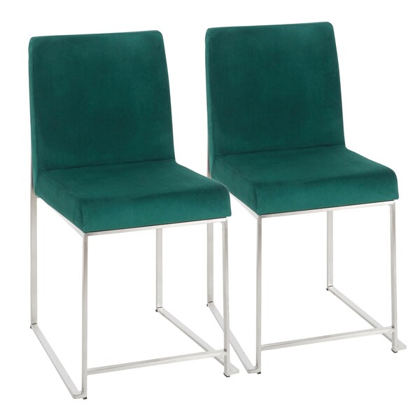 Lumisource High Back Fuji Dining Chair in Stainless Steel and Green Velvet, PK 2 - DC-HBFUJI SSVGN2