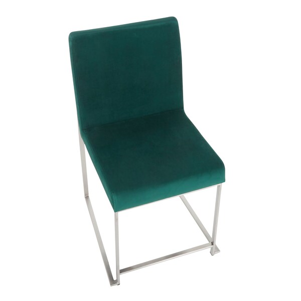 Lumisource High Back Fuji Dining Chair in Stainless Steel and Green Velvet, PK 2 - DC-HBFUJI SSVGN2