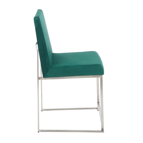 Lumisource High Back Fuji Dining Chair in Stainless Steel and Green Velvet, PK 2 - DC-HBFUJI SSVGN2