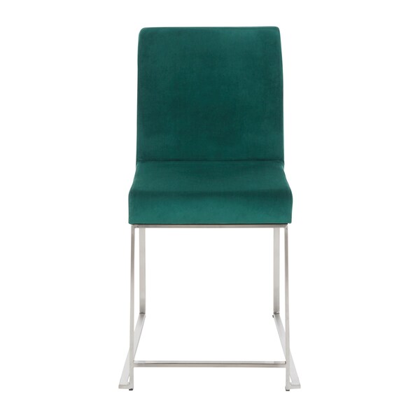 Lumisource High Back Fuji Dining Chair in Stainless Steel and Green Velvet, PK 2 - DC-HBFUJI SSVGN2