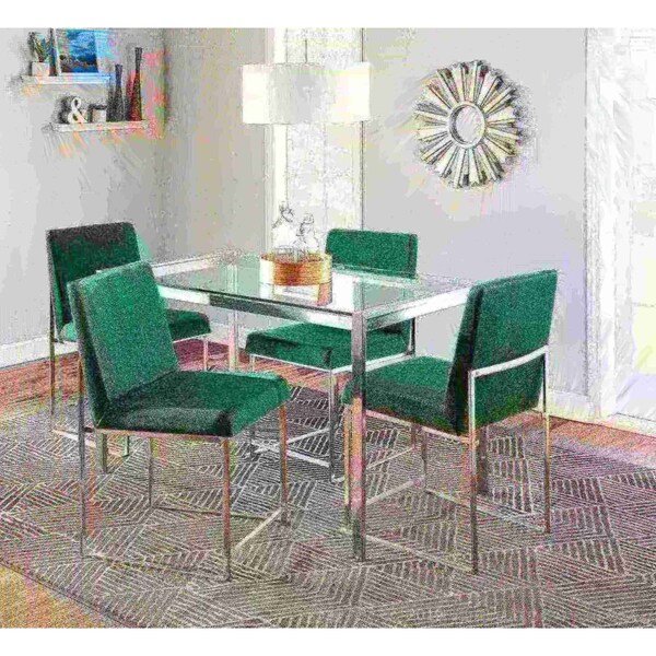 Lumisource High Back Fuji Dining Chair in Stainless Steel and Green Velvet, PK 2 - DC-HBFUJI SSVGN2