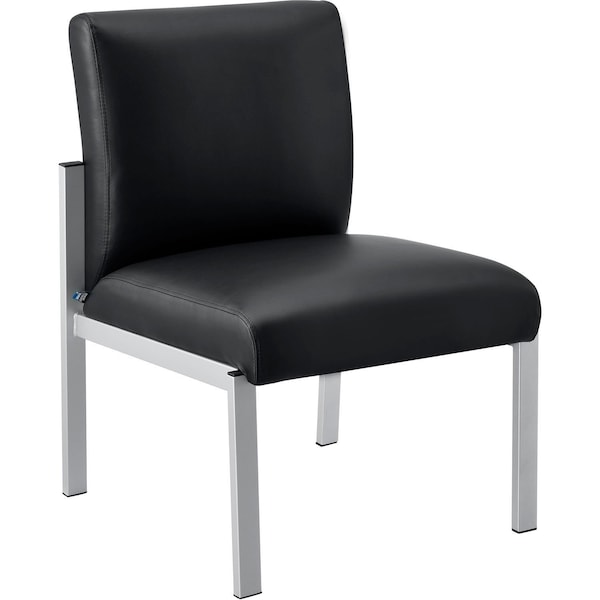 Global Industrial Armless Synthetic Leather Reception Chair, Black W/ Silver Frame - 695864