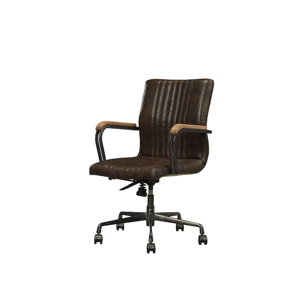 Homeroots Distressed Chocolate Top Grain Leather Executive Office Chair - 319064