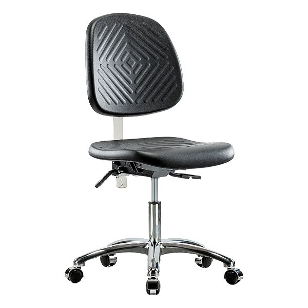 Zoro Select Clean Room Chair Ergonomic Chair, No Arms, 17-1/2" to 22-3/4" Height, Polyurethane, Black - BR-NCR-PDHCH-MB-CR-T0-A0-CC-BLK