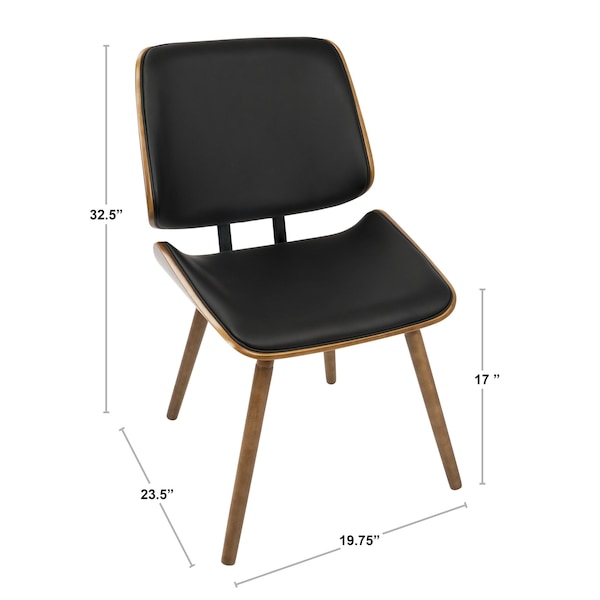 Lumisource Lombardi Dining/Accent Chair in Walnut with Black Faux Leather, PK 2 - CH-LMB WL+BK2